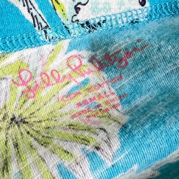 Lilly Pulitzer Jungle Glam Blue Toile Print Tropical Tee Top Size XS - Picture 8 of 12